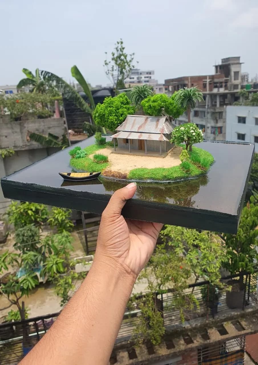 রেজিনের পানিতে ঘেরা দ্বীপের কুঁড়েঘর